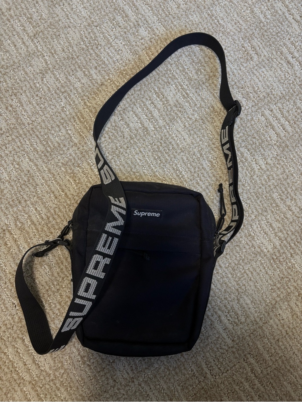 Supreme Black Shoulder Bag with Branded Strap